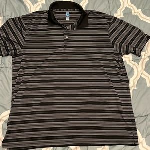 Black and white striped polo.